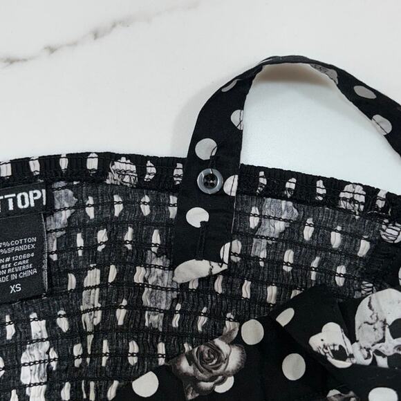 Hot Topic tank top black white skulls roses bustier polka dot size XS - Picture 4 of 9